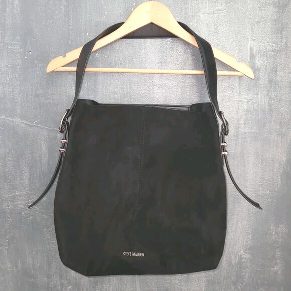 STEVE MADDEN Black Leather Shoulder Bag Purse - Picture 1 of 10